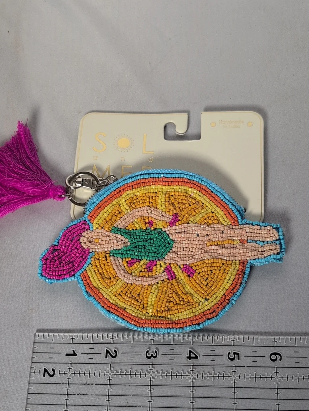 Sol and Mer Hand Beaded Swimmer/Float Zip Coin Purse with Tassel